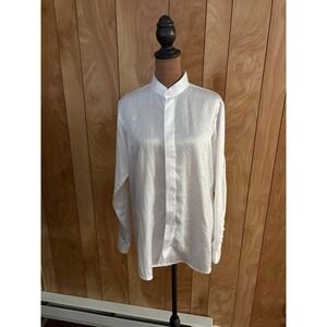 Daniel Ellissa White Textured Jacquard Mandarin Collar Dress Shirt Mens 18 34/35